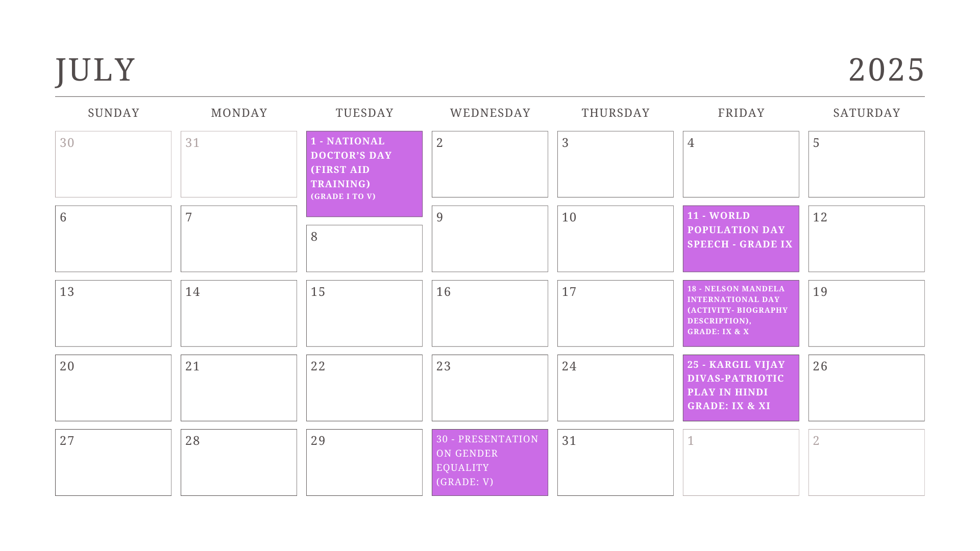 JKG Calendar