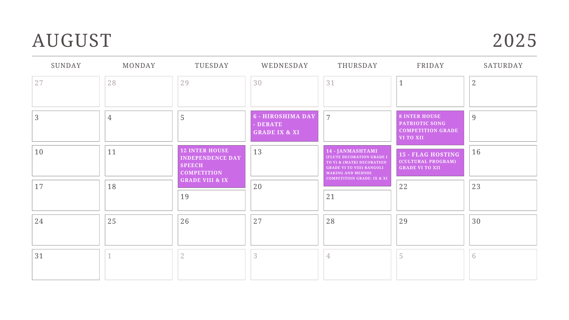 JKG Calendar