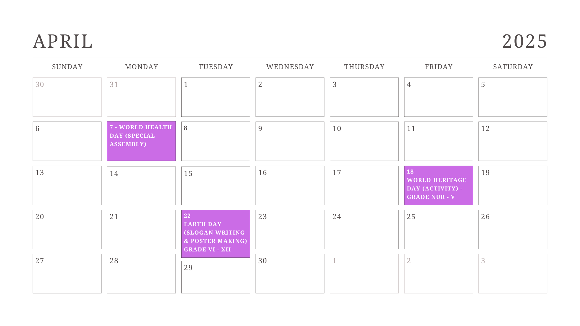 JKG Calendar