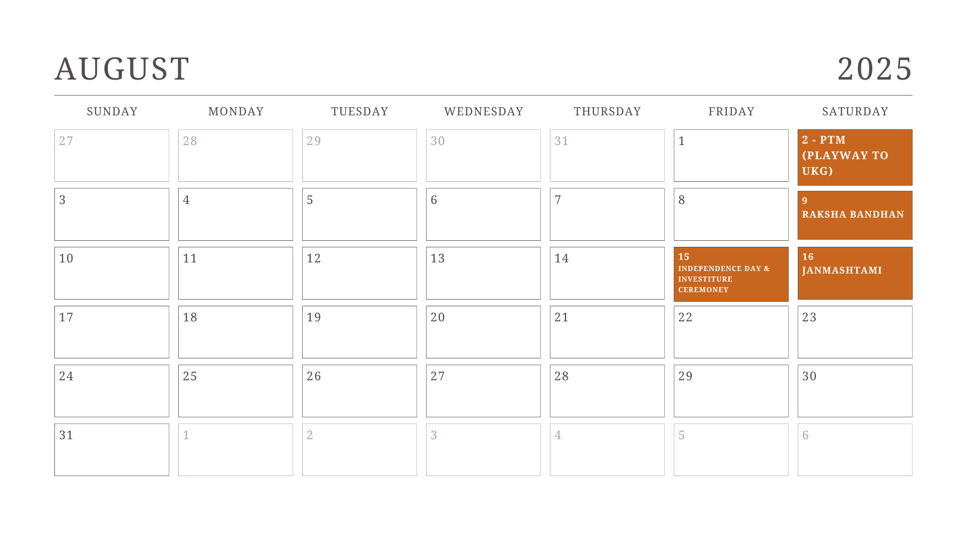 JKG Calendar
