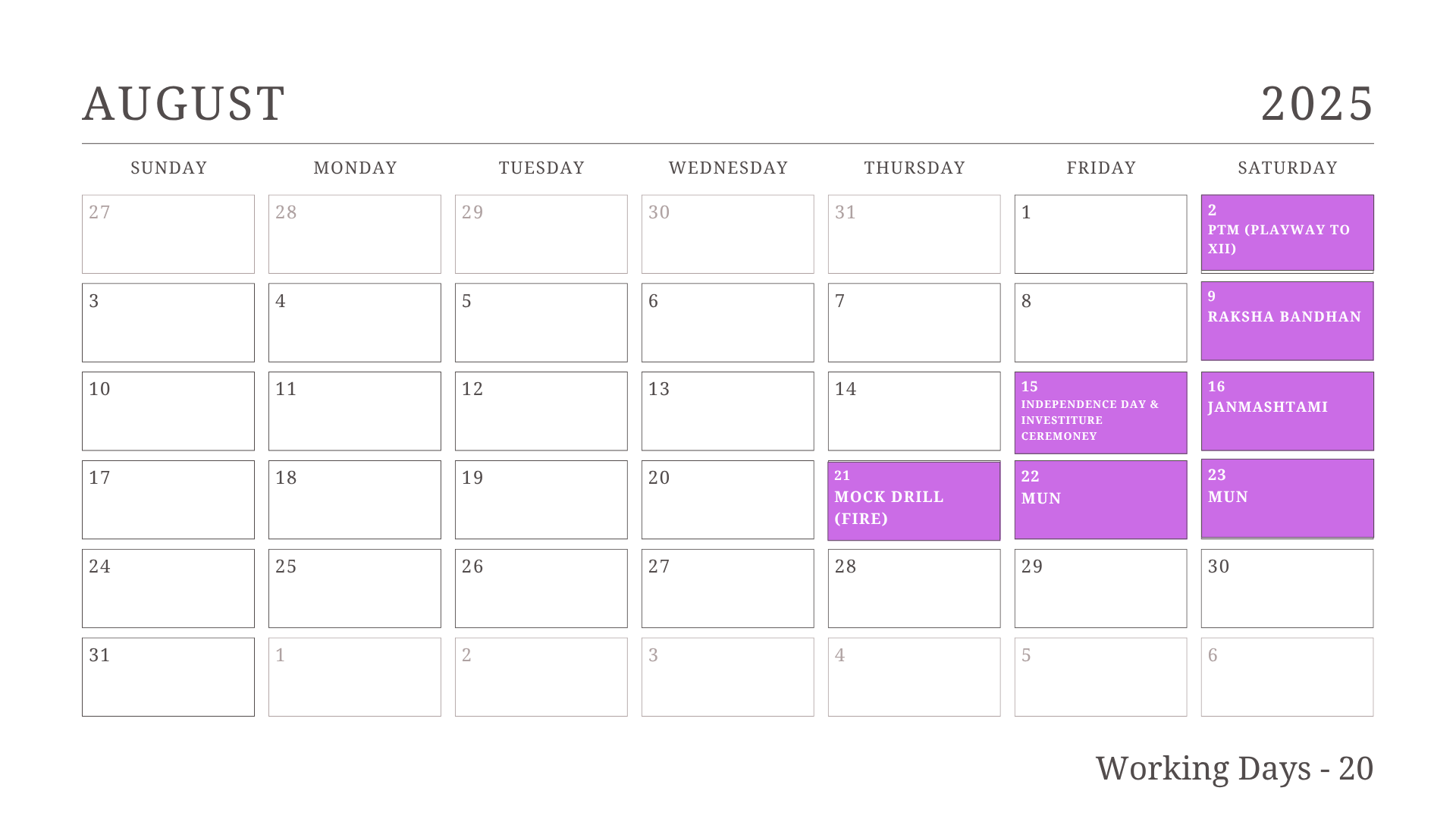JKG Calendar