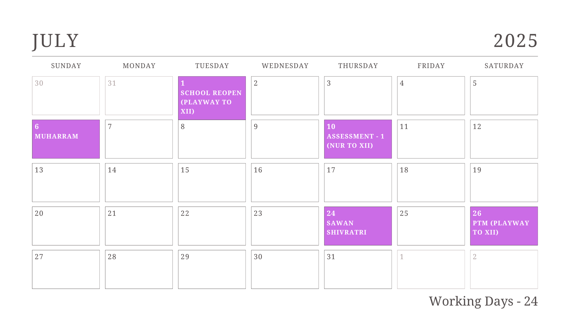 JKG Calendar