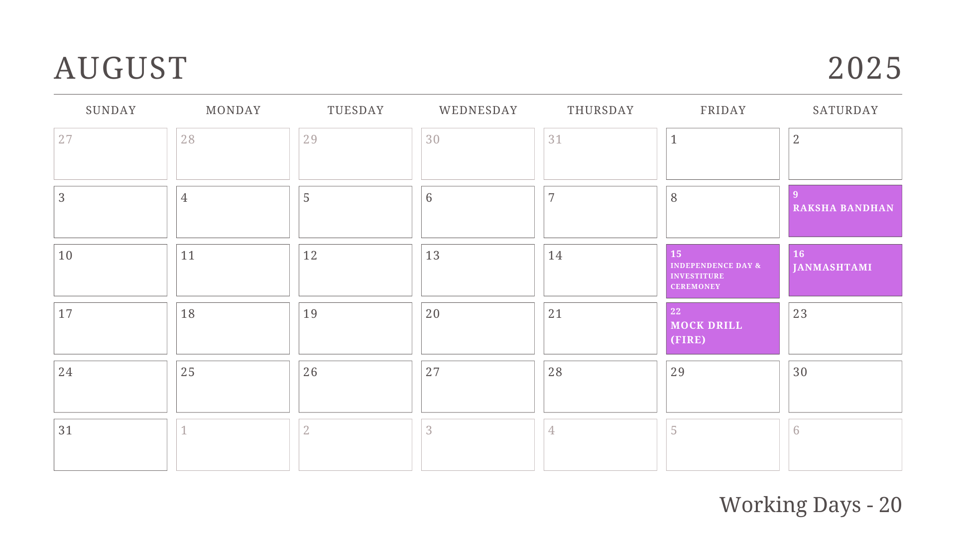 JKG Calendar