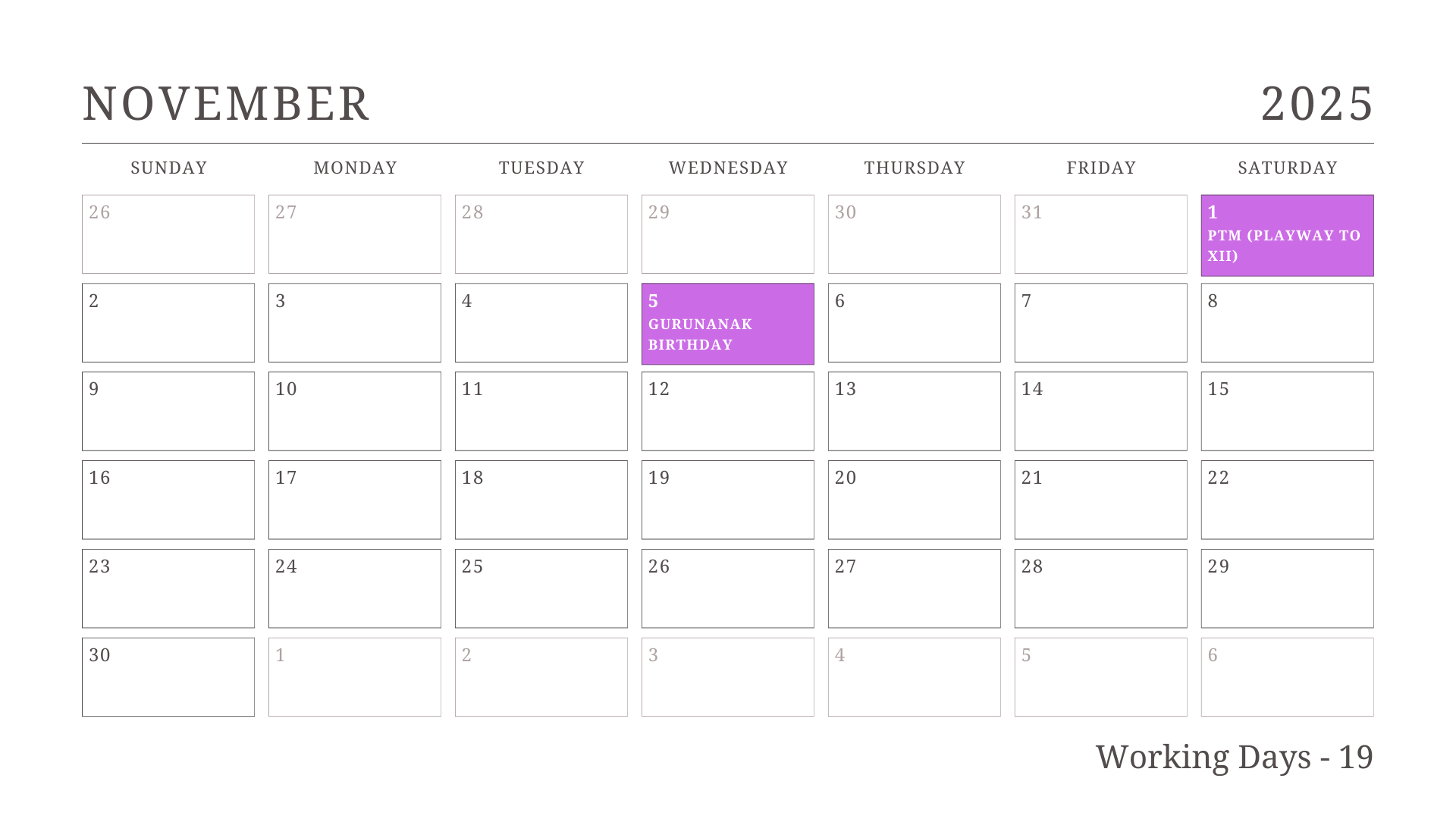 JKG Calendar