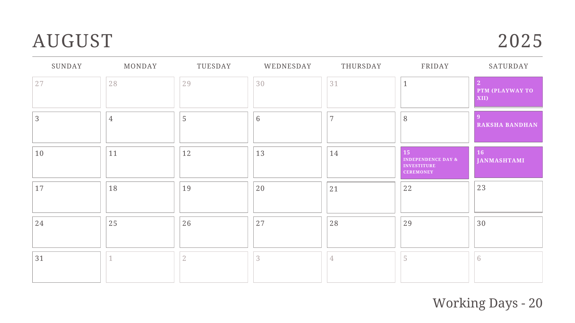 JKG Calendar